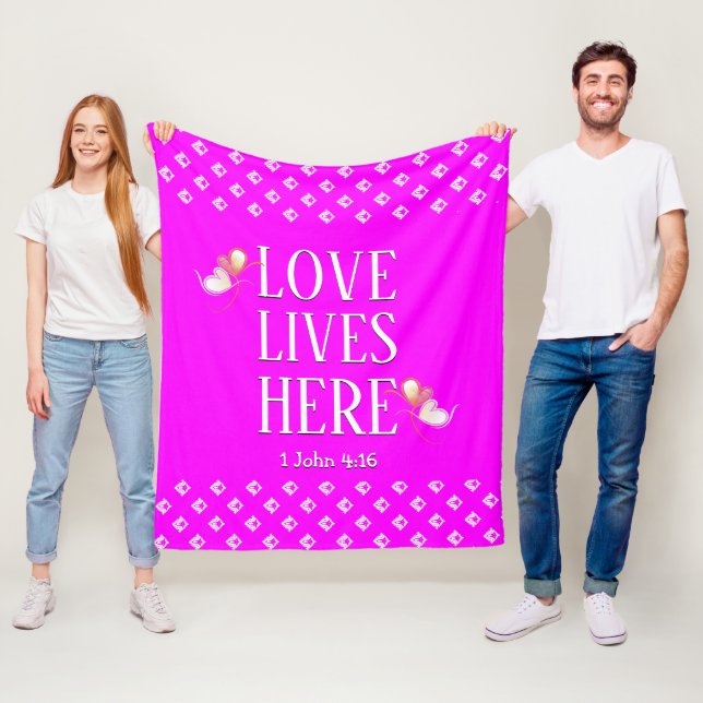 Modern HOT PINK | LOVE LIVES HERE Customizable Fleece Blanket (In Situ)
