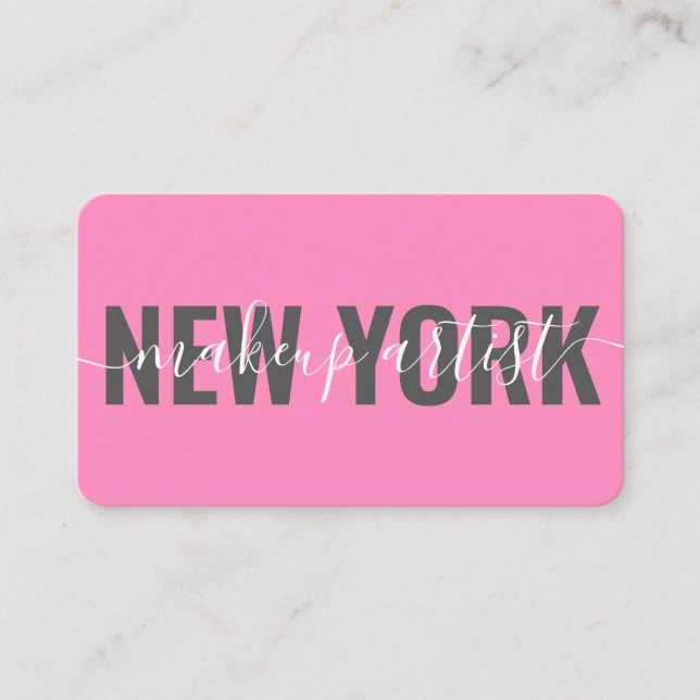 Modern hot pink makeup artist script signature business card (Front)