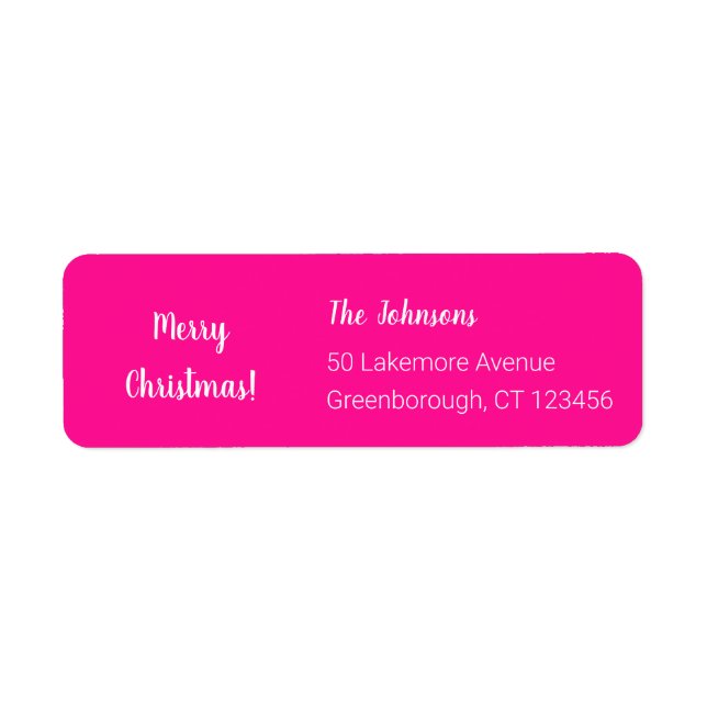 Modern Hot Pink Merry Christmas Return Address Label (Front)