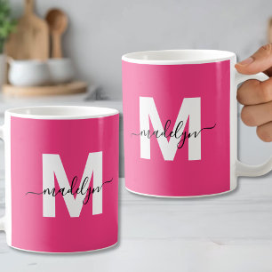 Modern Hot Pink Monogram Coffee Mug