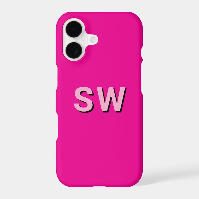 Modern hot pink monogrammed Case-Mate iPhone case (Back)