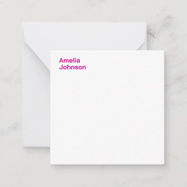 Modern Hot Pink Name Minimalist Professional Note Card (Front)