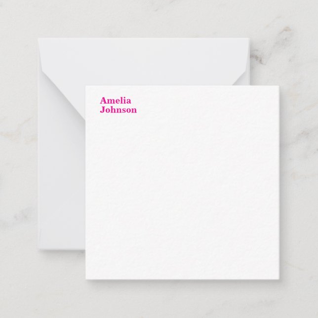 Modern Hot Pink Name Minimalist Professional Note Card (Front)