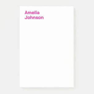 Modern Hot Pink Name Minimalist Professional Post-it Notes