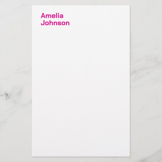 Modern Hot Pink Name Minimalist Professional Stationery (Front)