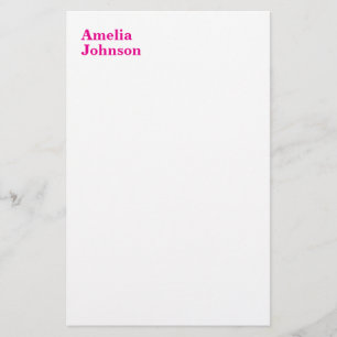 Modern Hot Pink Name Minimalist Professional Stationery
