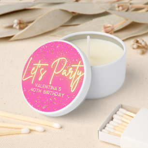 Modern Hot Pink Neon Glowing Let's Party Birthday Mini Candle Favors