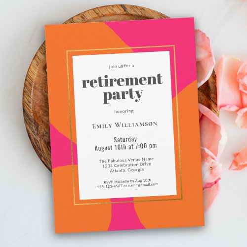 Modern Hot Pink Orange Abstract Retirement Party Invitation