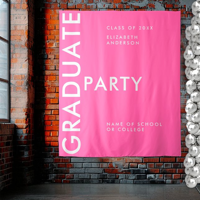 Modern Hot Pink Personalize Graduation Backdrop (Creator Uploaded)