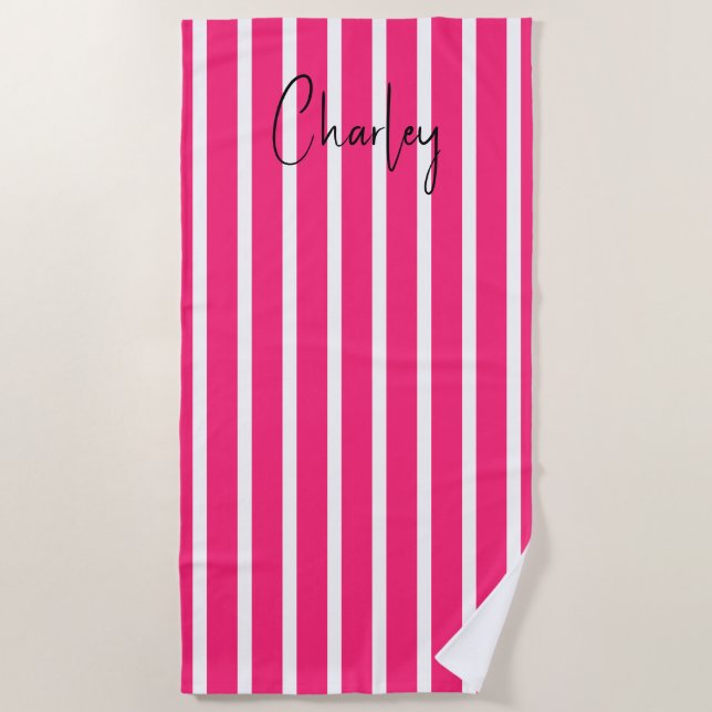 Modern Hot Pink Personalized  Beach Towel (Front)