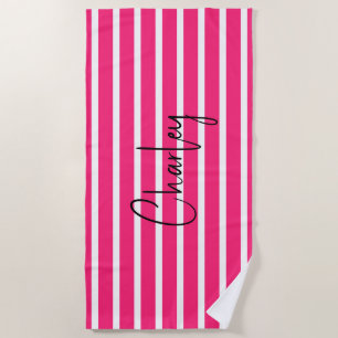 Modern Hot Pink Personalized II Beach Towel