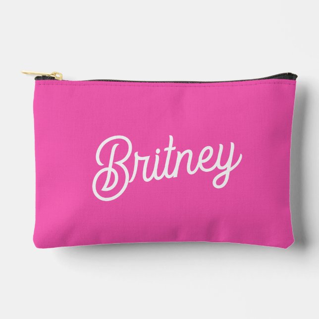 Modern Hot Pink  Personalized Monogram and Name  Accessory Pouch (Front)