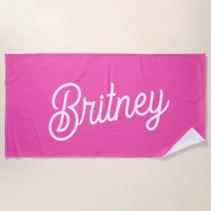Modern Hot Pink Personalized Monogram and Name Beach Towel