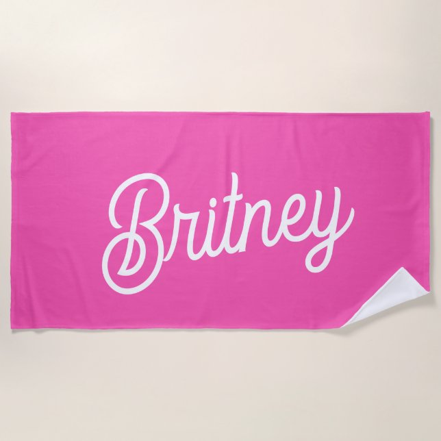 Modern Hot Pink  Personalized Monogram and Name  Beach Towel (Front)