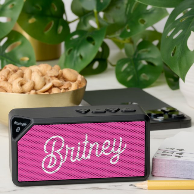 Modern Hot Pink  Personalized Monogram and Name  Bluetooth Speaker (Insitu(Table))