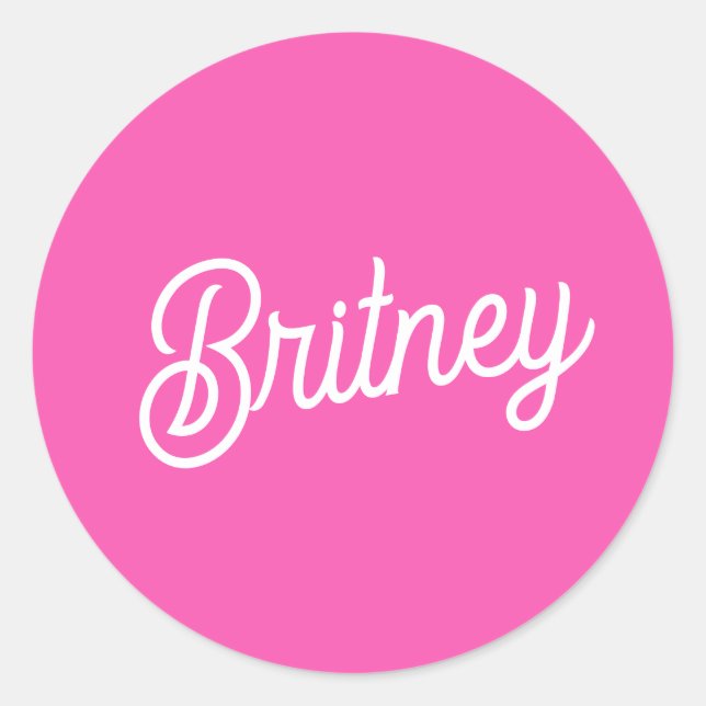 Modern Hot Pink  Personalized Monogram and Name  Classic Round Sticker (Front)
