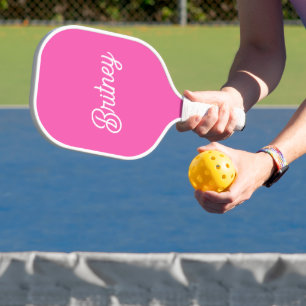Modern Hot Pink Personalized Monogram and Name Pickleball Paddle