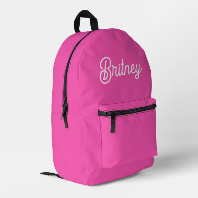 Modern Hot Pink  Personalized Monogram and Name  Printed Backpack (Back Corner Left)