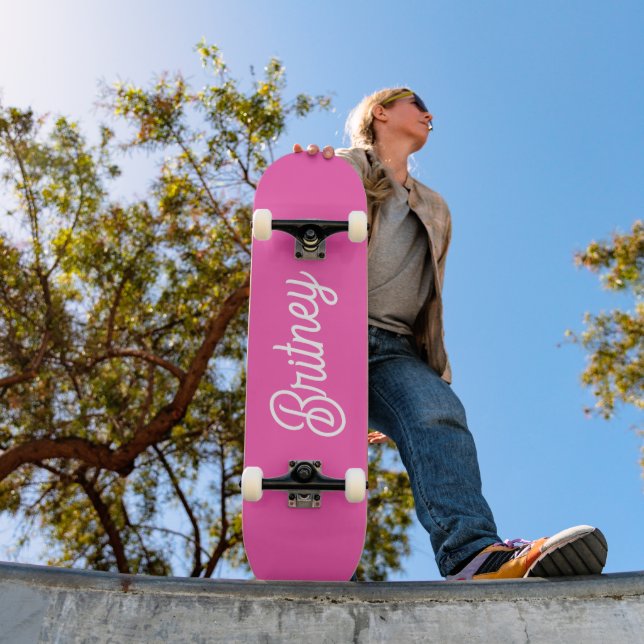 Modern Hot Pink  Personalized Monogram and Name  Skateboard (Outdoor 1)