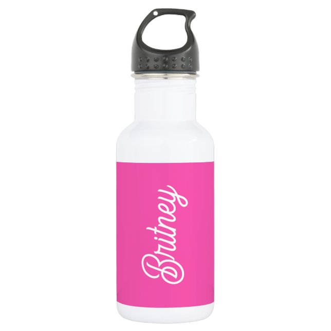 Modern Hot Pink  Personalized Monogram and Name  Stainless Steel Water Bottle (Front)