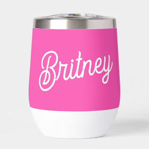 Modern Hot Pink  Personalized Monogram and Name  Thermal Wine Tumbler