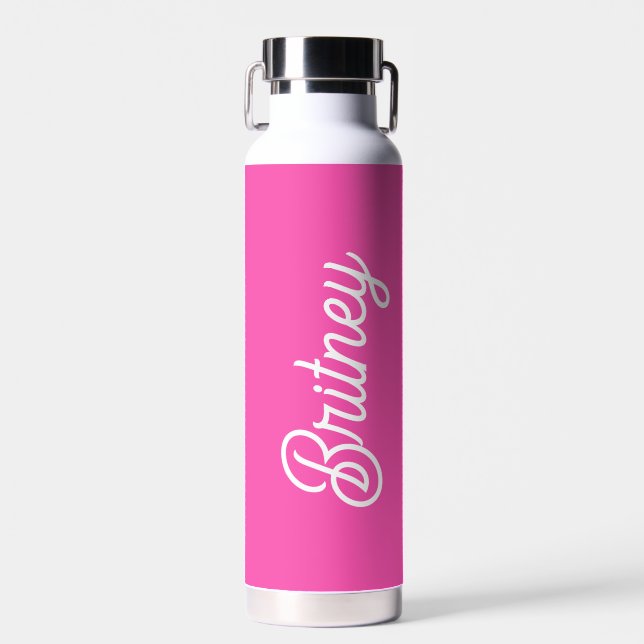 Modern Hot Pink  Personalized Monogram and Name  Water Bottle (Front)