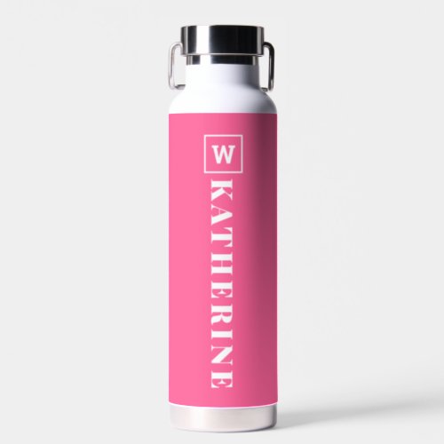 Modern Hot Pink Personalized Name Monogram Simple Water Bottle