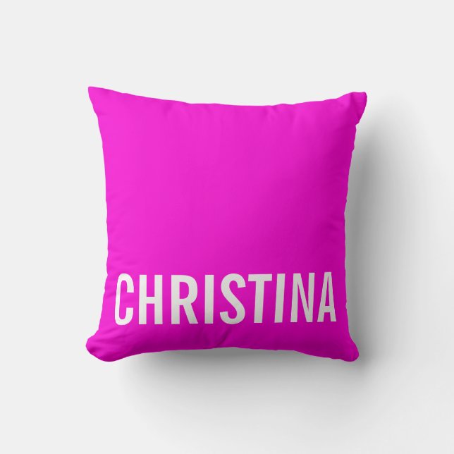 Modern Hot Pink Personalized Name Pillow (Front)