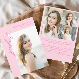 Modern Hot Pink Photo Graduation Announcement