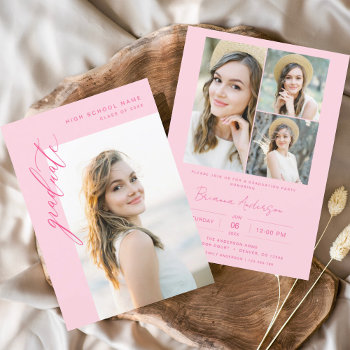 Modern Hot Pink Photo Graduation Party Invitation by Hot_Foil_Creations at Zazzle