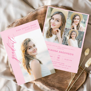 Modern Hot Pink Photo Graduation Party Invitation