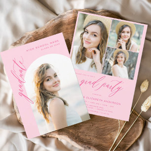 Modern Hot Pink Photo Graduation Party Invitation