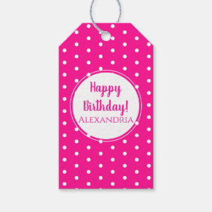 Modern Hot Pink Polka Dots Happy Birthday Gift Tags