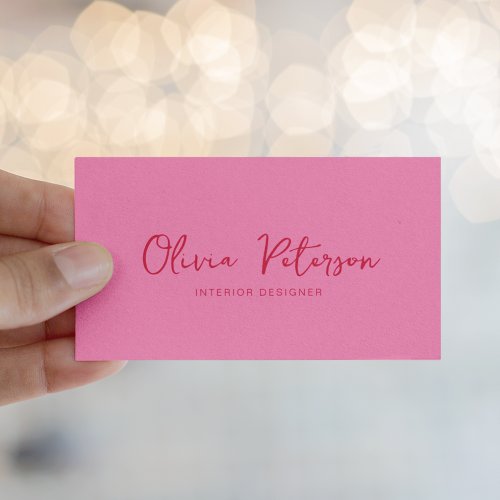 Modern Hot Pink Red Calligraphy  Business Card