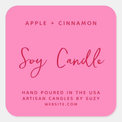 Modern Hot Pink Red Calligraphy Soy Candle Label