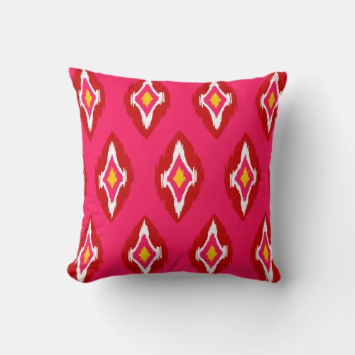 Modern hot pink red yellow Ikat Tribal Pattern 1b Throw Pillow