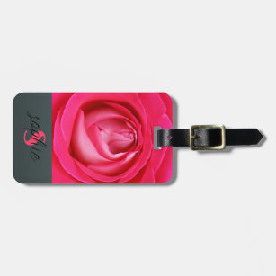 Modern hot pink rose with name  luggage tag