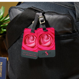 Modern hot pink rose with name luggage tag