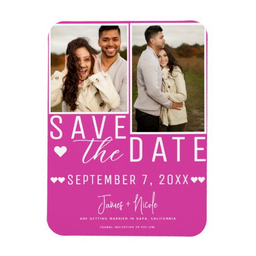 Modern Hot Pink Save the Date 2 Photo Wedding Magnet