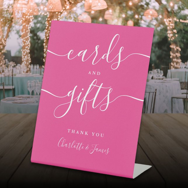 Modern Hot Pink Signature Script Cards And Gifts Pedestal Sign (Modern Hot Pink Signature Script Cards And Gifts Pedestal Sign)
