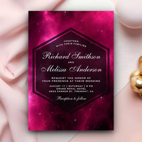 Modern Hot Pink Space Galaxy Wedding Invitation