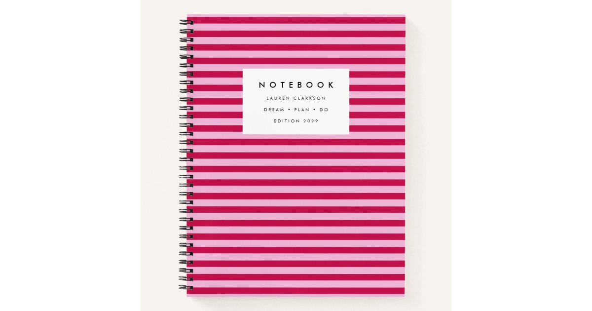 Modern Hot Pink Striped Notebook | Zazzle