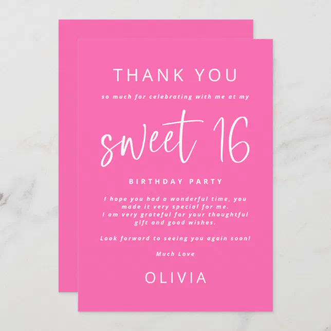 modern-hot-pink-sweet-16-birthday-party-thank-you-card-zazzle for Free Printable Sweet 16 Cards Modern Hot Pink Sweet 16 Birthday Party Thank You Card | Zazzle for Free Printable Sweet 16 Cards