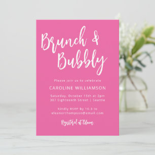 Modern Hot Pink Trendy Script Brunch Bubbly Shower Invitation