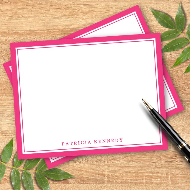 Modern Hot Pink Two Border Name Personalized Note Card (Creator Uploaded)