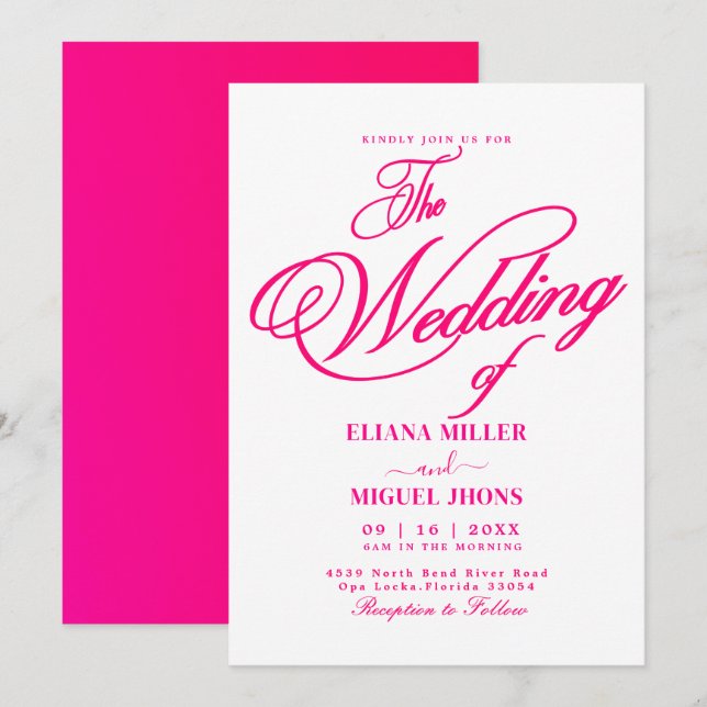 Modern hot Pink watercolor colorful spring wedding Invitation (Front/Back)