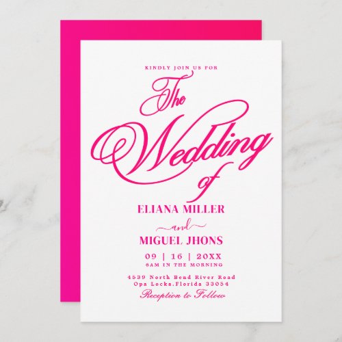Modern hot Pink watercolor colorful spring wedding Invitation