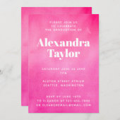 Modern Hot Pink Watercolor Trendy Chic Graduation Invitation (Front/Back)