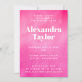 Modern Hot Pink Watercolor Trendy Chic Graduation Invitation (Front)