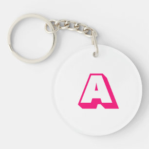 Modern hot pink white custom monogram initial keychain